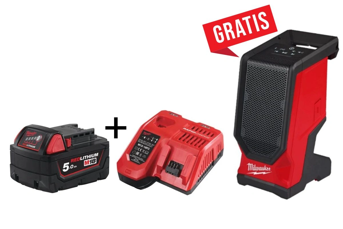 Milwaukee 18V Akku-Starterset 18V/5,0Ah + gratis Lautsprecher